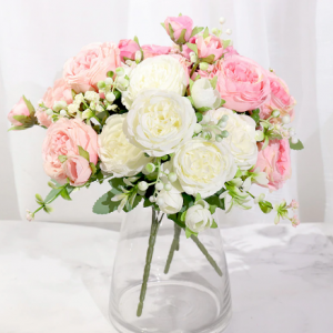 Pink Silk Peony Artificial Flowers Rose Wedding Home DIY Decor High Quality Big Bouquet Foam Accessories Craft White Fake Flower discountshub