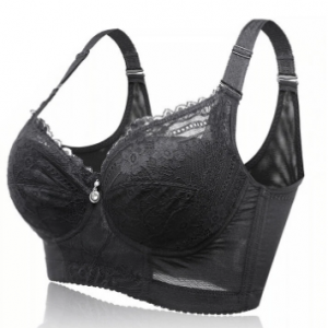 Plus Size Embroidery Gather Plunge Thin J Cup Push Up Long Lined Lace Bra discountshub