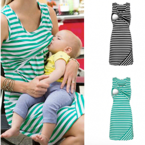 Pregnant Women Casual Breastfeeding Nursing Dress Sleeveless Loose Striped Pregnancy Maternity Long Dresses discountshub