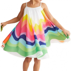 Rainbow Print Girls Sleeveless Strap Chiffon Dress For 2-9Years discounthub
