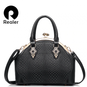 Realer brand design handbags women fashion black tote bag high quality PU leather shoulder bags ladies zipper Messenger bag