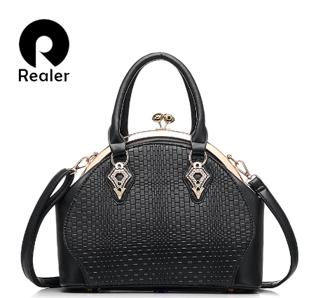 Realer brand design handbags women fashion black tote bag high quality PU leather shoulder bags ladies zipper Messenger bag