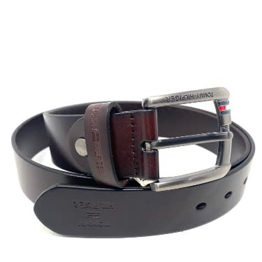 Tommy Hilfiger Chestnut Brown Leather Mens Belt With Silver Buckle discountshub