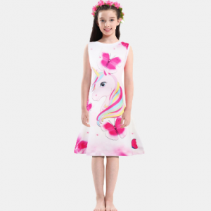 Unicorn Butterfly Pattern Girls Sleeveless Dress For 4-13Years discountshub