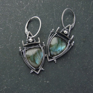 Vintage Geometric Triangle Labrador Stone Earrings Metal Stereoscopic Gem Pendant Earrings discountshub