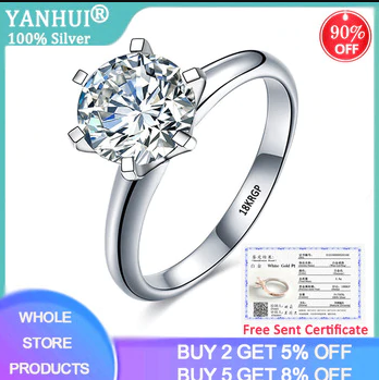 With Certificate Luxury Solitaire 2.0ct Zirconia Diamond Wedding Ring Original 18K White Gold Pt Silver 925 Ring Women Gift R168 discountshub
