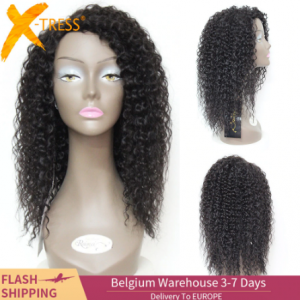 X-TRESS Kinky Curly Synthetic Mixed 30% Human Hair Wigs Machine Made Hair Wig For Black Women 18 inches Heat Resistant Fiber Wig discountshub