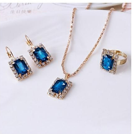 95%off Silver 925 Blue Opal Bridal Jewelry Sets For Women Necklace Earrings Pendants Ring Sets For Birthdays Gift discountshub