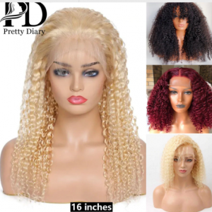 613 Blonde Curly Short Bob Lace Front Wig For Women Water Wave Lace Front Wig Deep Wave Burgundy Brazilian Curly Human Hair Wig discountshub