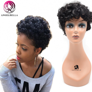 Angelbella 8 inches Brazilian Remy Hair Machine Made Afro Curly Wig Human Hair 1b# Spiral Curly Short Human Hair Wigs For Women discountshub