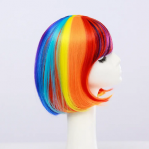 Anime Rainbow Wigs Colorful BOB Head Short Hair Full Bangs High Temperature Wire Headcover Cosplay discountshub
