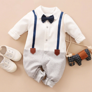Autumn Baby Infant Rompers Patchwork Baby Girl Clothes Overall Baby Clothes Boys Rompers Kids With Bow Necktie Baby Costume discountshub