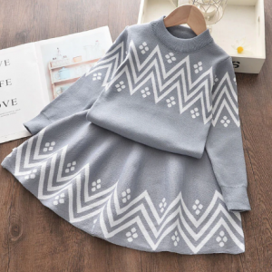 Bear Leader Girls Dress 2020 Winter Geometric Pattern Dress Long Sleeve Girls Clothes Top Coat+ Tutu Dress Sweater Knitwear 2pcs discountshub