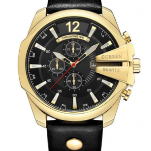 Big Dial Calendar Date Mens Watches Luxury Business Genuine Leather Strap Gold Watches for Men discountshub