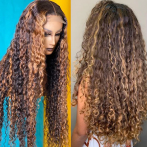 Curly Human Hair Wig Honey Blonde Ombre 13x6 Brazilian Brown Color Deep Water Wave Hd Full Frontal Highlight Bob Lace Front Wigs discountshub