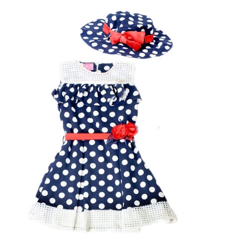 Fashion By LV Girsl' Polka Dots Dress with Cap - Blue discountshub