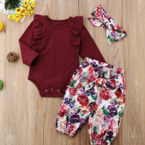 Floral Print Baby Infant Girls Long Sleeve Romper Set For 0-24M discountshub