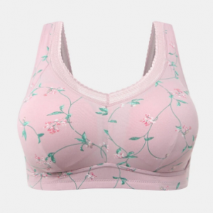 Floral Print Wireless Gather Wide Straps Comfy Sleep Bra discountshub