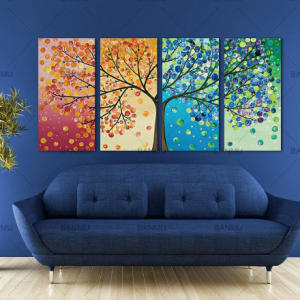 Four Season Lucky Life Tree Canvas Painting Plant Abstract Wall Art Print Poster Canvas Art Wall Pictures for Living Room Decor discountshub