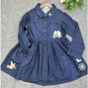 Girls Denim Dress With Long Sleeves disacountshub
