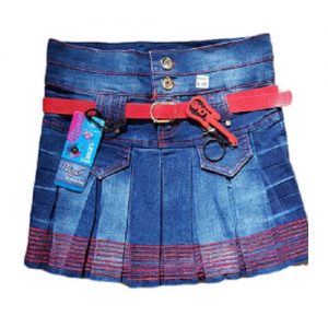 Girls Jean Skirt With Red Design discountshub