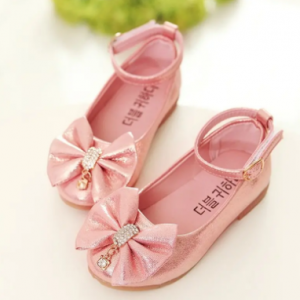 Girls Rhinestone Bowknot Decor Hook Loop Elegant Flat Shoes discountshub