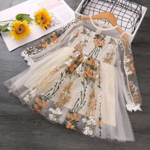 HE Hello Enjoy Girls Lace Autumn Dresses Birthday Dance Party Wedding Mesh Flower Embroidered Elegant Dress Kids Childen Clothes discountshub