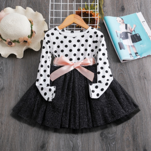 Kids Dresses for Girls 2020 Autumn Winter Long Sleeve Polka Dots Soft Cotton Children Clothing Bowknot Belt Girl Casual Wear discountshub