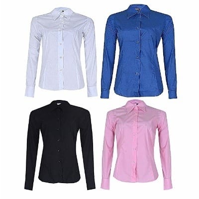Ladies Fitted Long Sleeve Shirt- Multicolor discountshub
