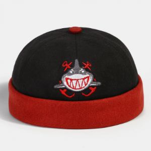 Men Contrast Color Cartooon Shark Pattern Brimless Beanie Landlord Cap Skull Cap discountshub