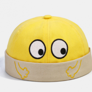 Men Solid Color Cartoon Pattern Brimless Beanie Landlord Cap Skull Cap - Yellow discountshub