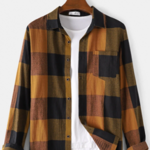 Mens 100% Cotton Plaid Print Casual Long Sleeve Check Shirts discountshub