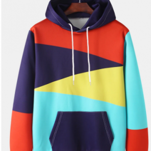 Mens Colorblock Print Loose Fit Casual Drawstring Hoodies With Muff Pocket discountshub