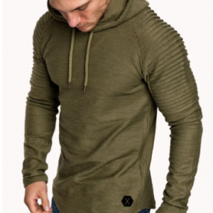 Mens Irregular Hem Hooded Striped Fold Raglan Sleeve O-neck Solid Color Casual Sweatshirt discountshub