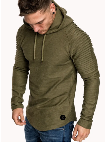 Mens Irregular Hem Hooded Striped Fold Raglan Sleeve O-neck Solid Color Casual Sweatshirt discountshub