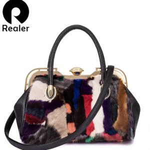 Realer Women Handbag Genuine Leather Top-handle Bag Cross-body Shoulder Bags Luxury High Quality Real Mex Mink Fur for Ladies discountshub