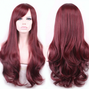 Red Brown Long Wavy Synthetic Wig With Side Bang High Temperature Fiber Cosplay Wigs For Women discountshub