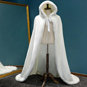 SHAMAI Warm Faux Fur Trim Winter Bridal Cape Stunning Wedding Cloaks Hooded Long Party Wraps Jacket White/Ivory Wrap discountshub