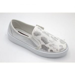 Shonex Women Sparsely Snake Patterned Canvas Loafers - White discountshub