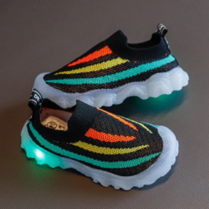 Unisex Kids Colorblock Striped Knitted LED Light Soft Sole Slip On Casual Sock Snealers discountshub