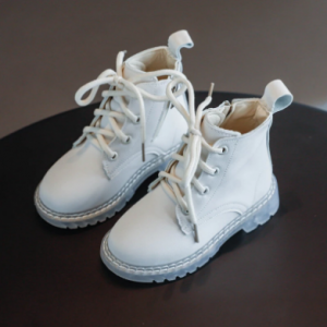 Unisex Kids Solid Color Anti-collision Round Toe Transparent Non-slip Sole Short Leather Boots discountshub