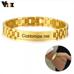 Vnox Gold Tone Stainless Steel Mens ID Bracelets Free Engraving Laser Name Date Customize Gift discountshub