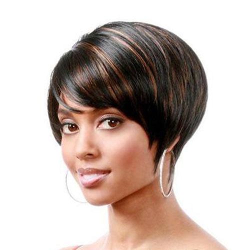 Wig Ladies Fashion Realistic Natural Oblique Bangs Short Hair Wig-black-gold discountshub