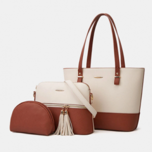 Women 3PCS Tassel Patchwork Large Capacity Handbag Tote discountshub