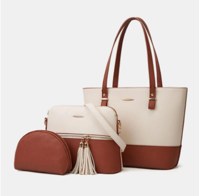 Women 3PCS Tassel Patchwork Large Capacity Handbag Tote discountshub