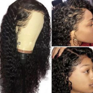 Women Black Long Curly Hair Small Curly Front Lace Fluffy Breathable Chemical Fiber Wig discountshub