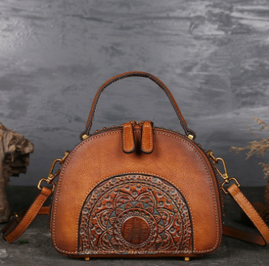 Women Genuine Leather Vintage Handbag Double Layer Brush Color Crossbody Bags discountshub