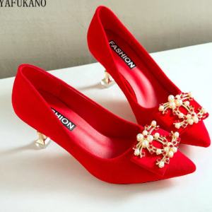 Women Pumps Fashion Ladies Rhinestone High Heels Soft Leather Heels Shoes Woman Pointed Toe Non-slip Wedding Shoes discountshub