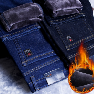 2020 Winter New Men's Warm Slim Fit Jeans Business Fashion Thicken Denim Trousers Fleece Stretch Brand Pants Black Blue discountshub