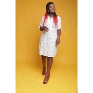 AWW Leaf Print Shirt Dress- White